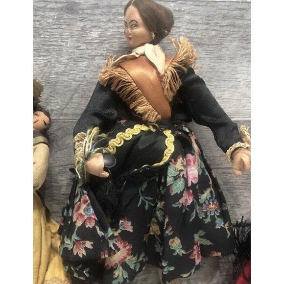 Lot of 5 Vintage Folk Art Wood Cloth Dolls  Old Dress 4-11” (CS4) - Picture 3 of 11
